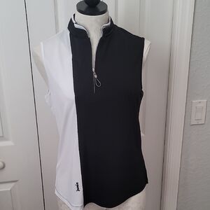 Jamie SadockBlack and White Asymmetrical Fitted Tank Top